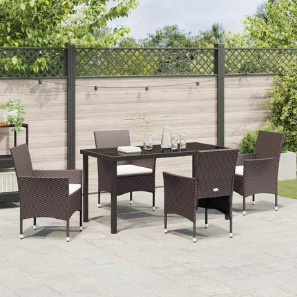 Trädgårdsmöbelset med kudde 5 pcs Brun konstrotting