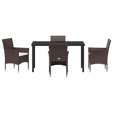 Trädgårdsmöbelset med kudde 5 pcs Brun konstrotting