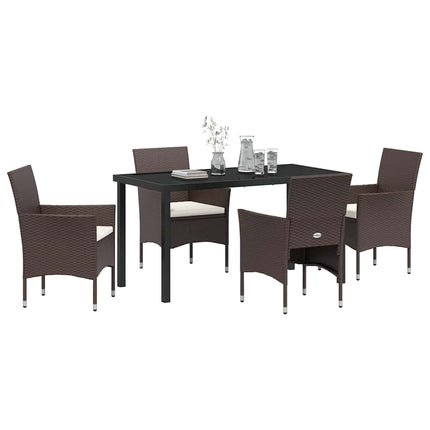 Trädgårdsmöbelset med kudde 5 pcs Brun konstrotting