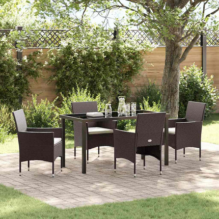 Trädgårdsmöbelset med kudde 5 pcs Brun konstrotting