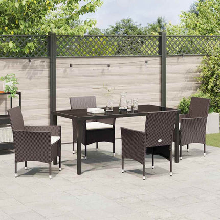 Trädgårdsmöbelset med kudde 5 pcs Brun konstrotting