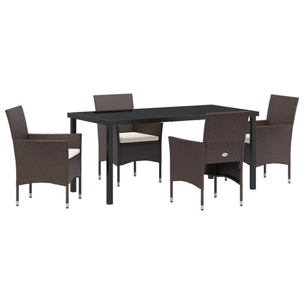 Trädgårdsmöbelset med kudde 5 pcs Brun konstrotting