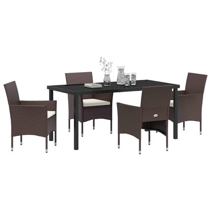 Trädgårdsmöbelset med kudde 5 pcs Brun konstrotting