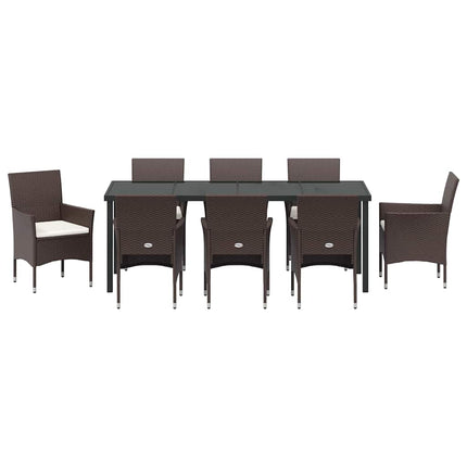 Trädgårdsmöbelset med kudde 9 pcs Brun konstrotting