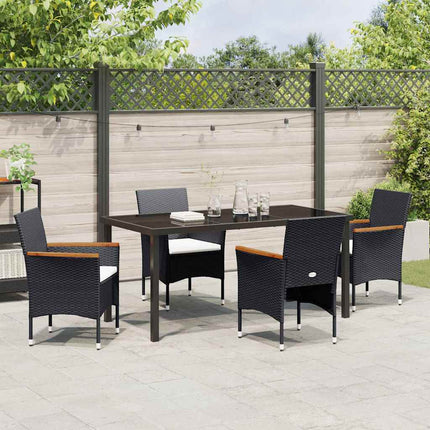 Trädgårdsmöbelset med kudde 5 pcs Svart konstrotting