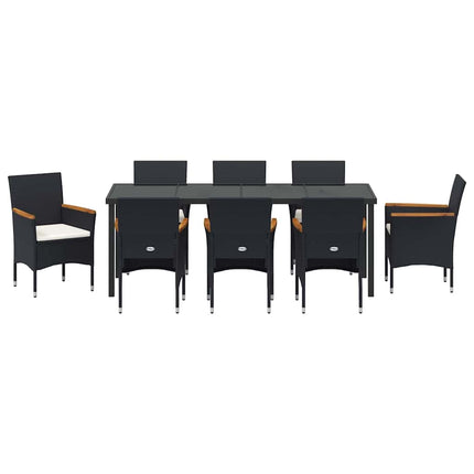 Trädgårdsmöbelset med kudde 9 pcs Svart konstrotting