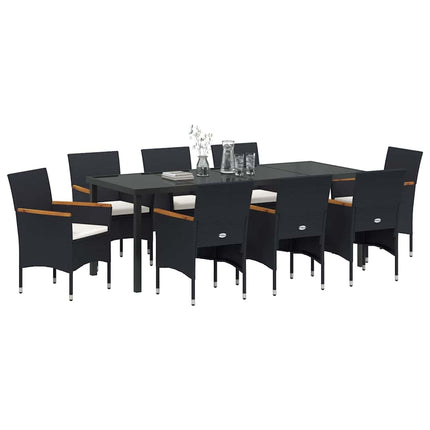 Trädgårdsmöbelset med kudde 9 pcs Svart konstrotting