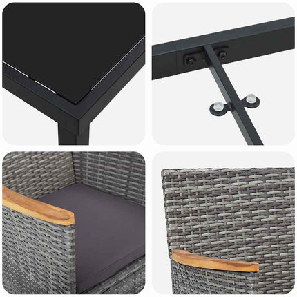 Trädgårdsmöbelset med kudde 3 pcs Grå konstrotting