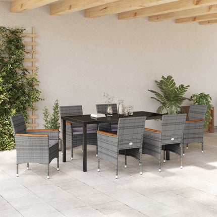 Trädgårdsmöbelset med kudde 7 pcs Grå konstrotting