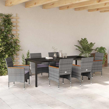 Trädgårdsmöbelset med kudde 7 pcs Grå konstrotting