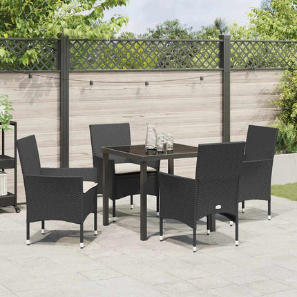 Trädgårdsmöbelset med kudde 5 pcs Svart konstrotting