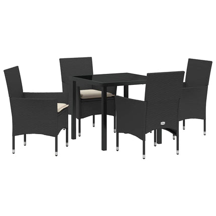 Trädgårdsmöbelset med kudde 5 pcs Svart konstrotting
