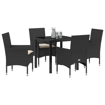 Trädgårdsmöbelset med kudde 5 pcs Svart konstrotting
