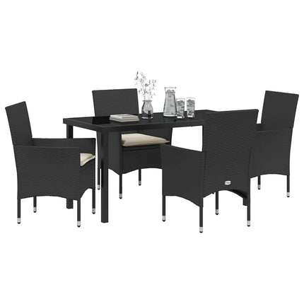 Trädgårdsmöbelset med kudde 5 pcs Svart konstrotting