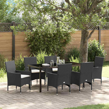 Trädgårdsmöbelset med kudde 7 pcs Svart konstrotting