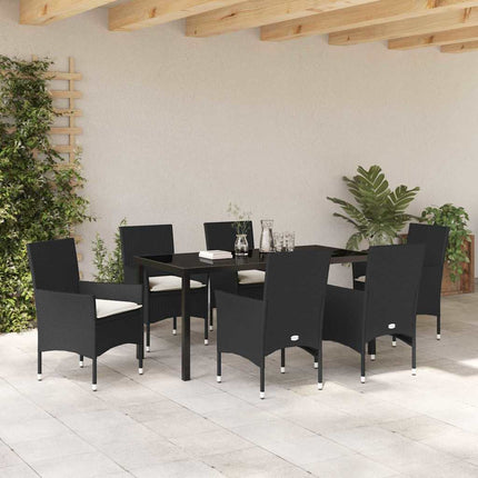 Trädgårdsmöbelset med kudde 7 pcs Svart konstrotting