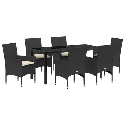 Trädgårdsmöbelset med kudde 7 pcs Svart konstrotting