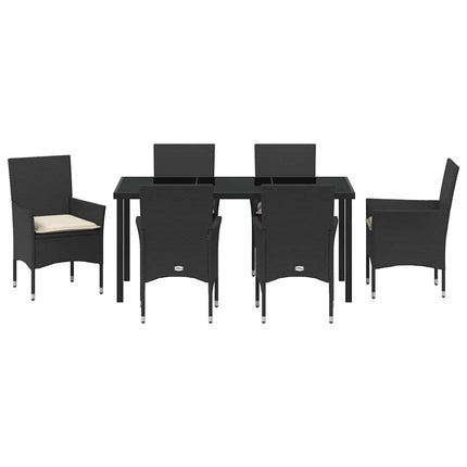 Trädgårdsmöbelset med kudde 7 pcs Svart konstrotting