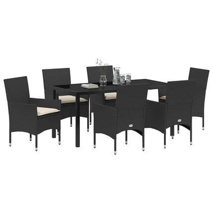Trädgårdsmöbelset med kudde 7 pcs Svart konstrotting