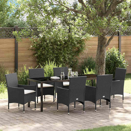 Trädgårdsmöbelset med kudde 7 pcs Svart konstrotting