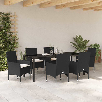 Trädgårdsmöbelset med kudde 7 pcs Svart konstrotting