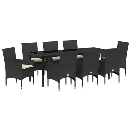 Trädgårdsmöbelset med kudde 9 pcs Svart konstrotting