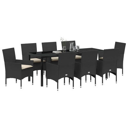 Trädgårdsmöbelset med kudde 9 pcs Svart konstrotting