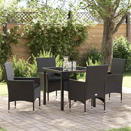 Trädgårdsmöbelset med kudde 5 pcs Svart konstrotting