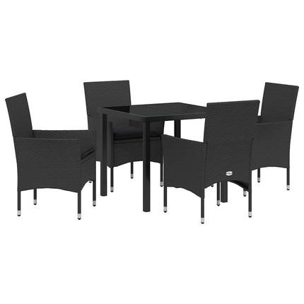 Trädgårdsmöbelset med kudde 5 pcs Svart konstrotting