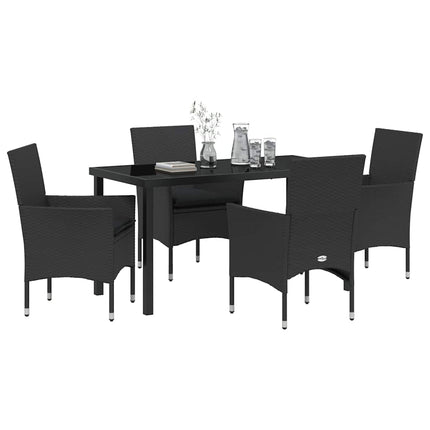 Trädgårdsmöbelset med kudde 5 pcs Svart konstrotting