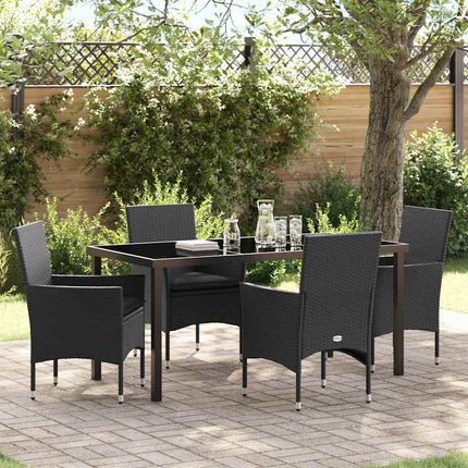 Trädgårdsmöbelset med kudde 5 pcs Svart konstrotting
