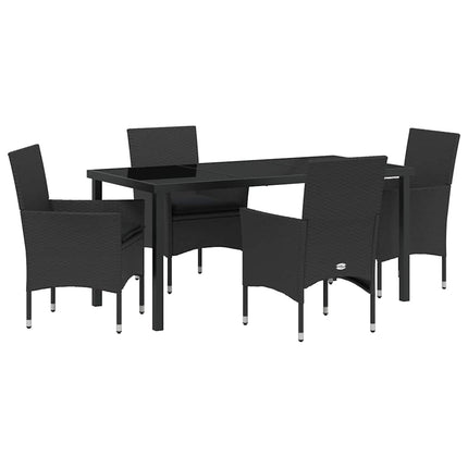 Trädgårdsmöbelset med kudde 5 pcs Svart konstrotting