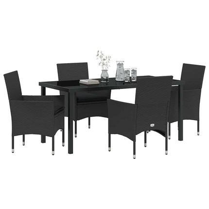 Trädgårdsmöbelset med kudde 5 pcs Svart konstrotting