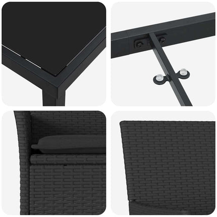 Trädgårdsmöbelset med kudde 7 pcs Svart konstrotting