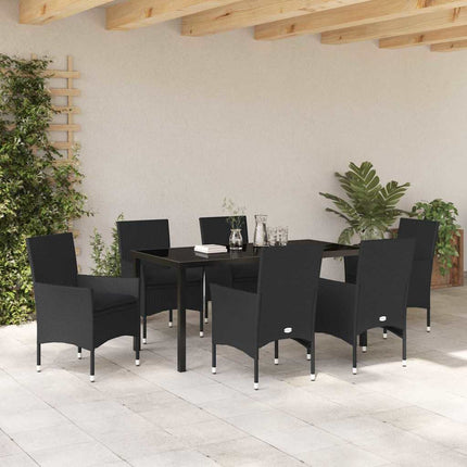Trädgårdsmöbelset med kudde 7 pcs Svart konstrotting