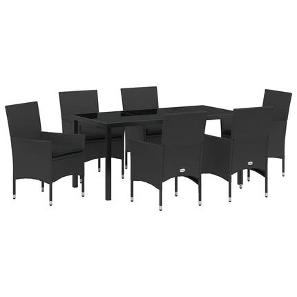 Trädgårdsmöbelset med kudde 7 pcs Svart konstrotting