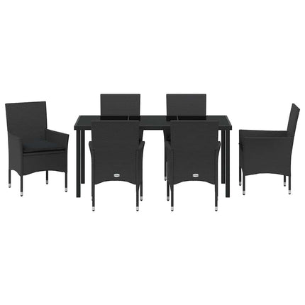 Trädgårdsmöbelset med kudde 7 pcs Svart konstrotting
