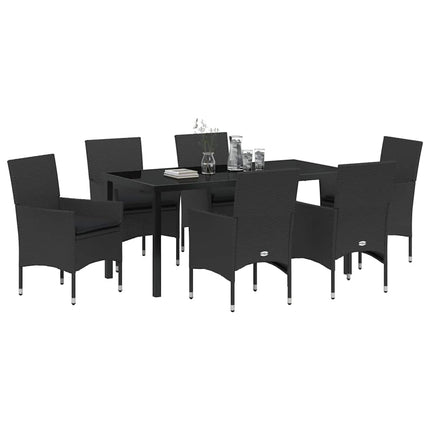 Trädgårdsmöbelset med kudde 7 pcs Svart konstrotting