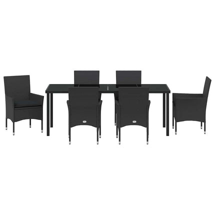 Trädgårdsmöbelset med kudde 7 pcs Svart konstrotting