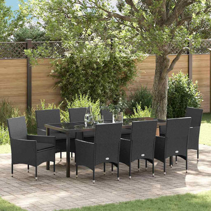 Trädgårdsmöbelset med kudde 9 pcs Svart konstrotting