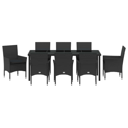Trädgårdsmöbelset med kudde 9 pcs Svart konstrotting