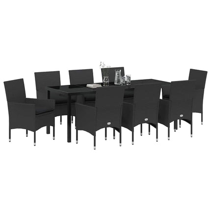 Trädgårdsmöbelset med kudde 9 pcs Svart konstrotting