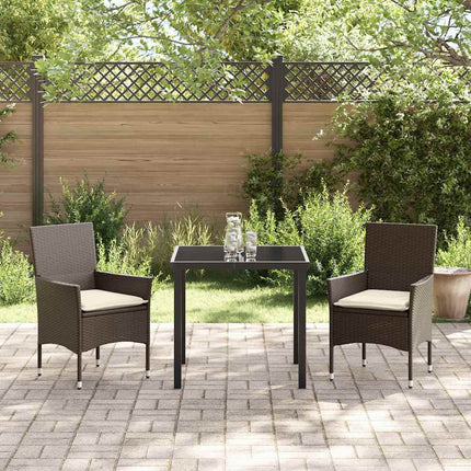 Trädgårdsmöbelset med kudde 3 pcs Brun konstrotting