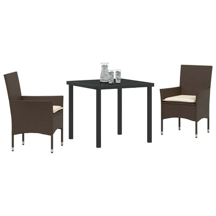 Trädgårdsmöbelset med kudde 3 pcs Brun konstrotting