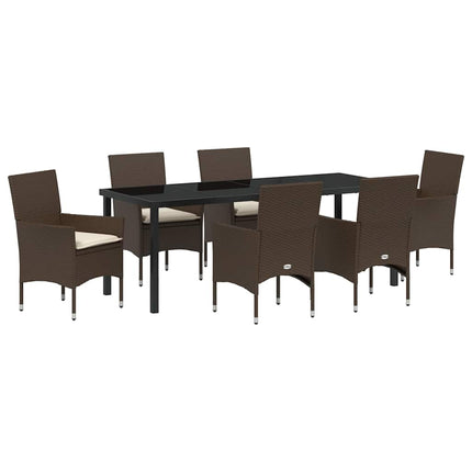 Trädgårdsmöbelset med kudde 7 pcs Brun konstrotting
