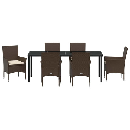 Trädgårdsmöbelset med kudde 7 pcs Brun konstrotting