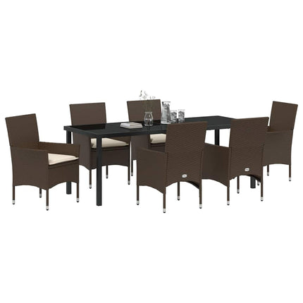 Trädgårdsmöbelset med kudde 7 pcs Brun konstrotting