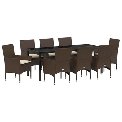 Trädgårdsmöbelset med kudde 9 pcs Brun konstrotting