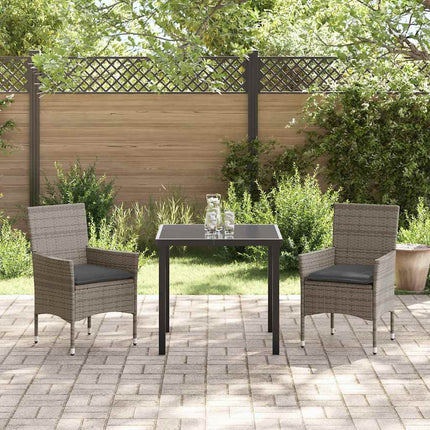 Trädgårdsmöbelset med kudde 3 pcs Grå konstrotting