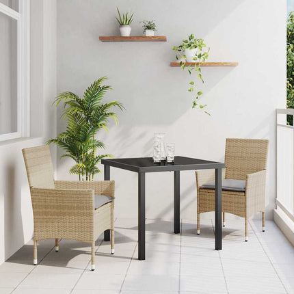Trädgårdsmöbelset med kudde 3 pcs Beige konstrotting